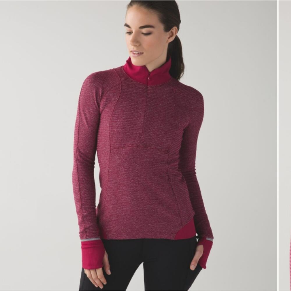 Lululemon Runderful 1/2 Zip Mini Check Pique Bordeaux Drama Heathered Berry